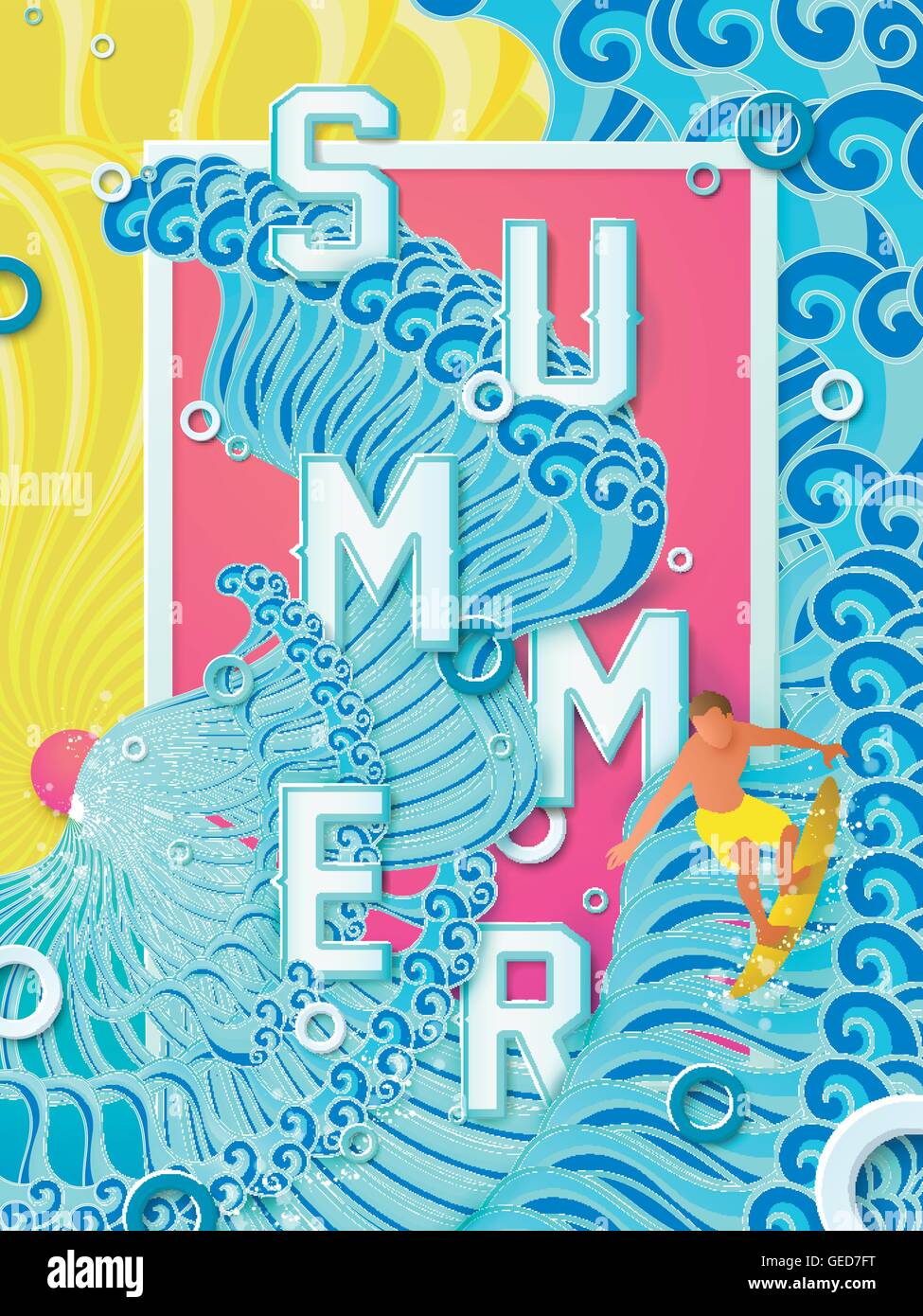 La conception d'affiches d'été excité - Big Wave Surf Illustration de Vecteur