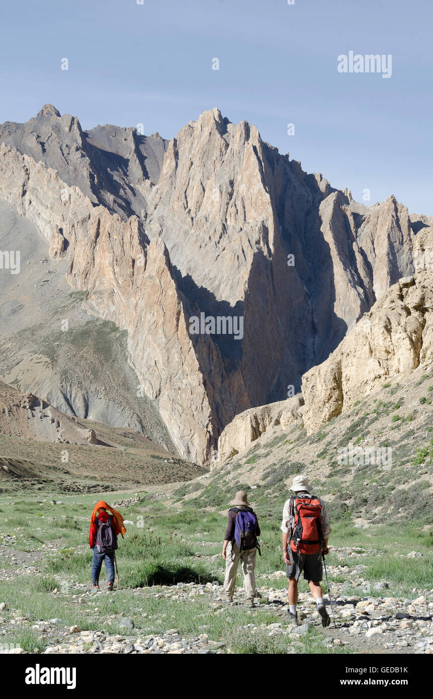 Les gens en Tsorka trekking Vallée, le Ladakh, le Jammu-et-Cachemire, l'Inde Banque D'Images