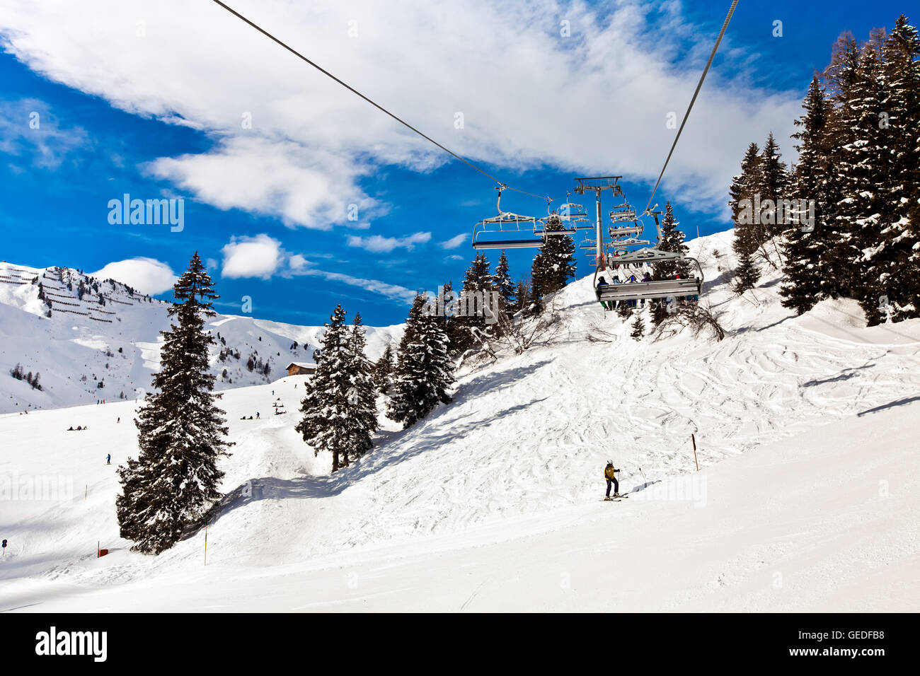 Télésiège de ski dans les Alpes, Mayerhofen, Autriche Banque D'Images