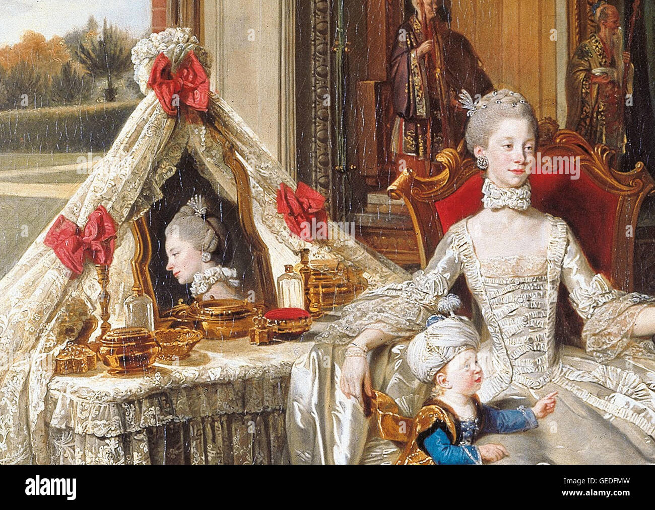 Johan Zoffany - Queen Charlotte (1744-1818) avec ses deux fils aînés (rognée) Banque D'Images