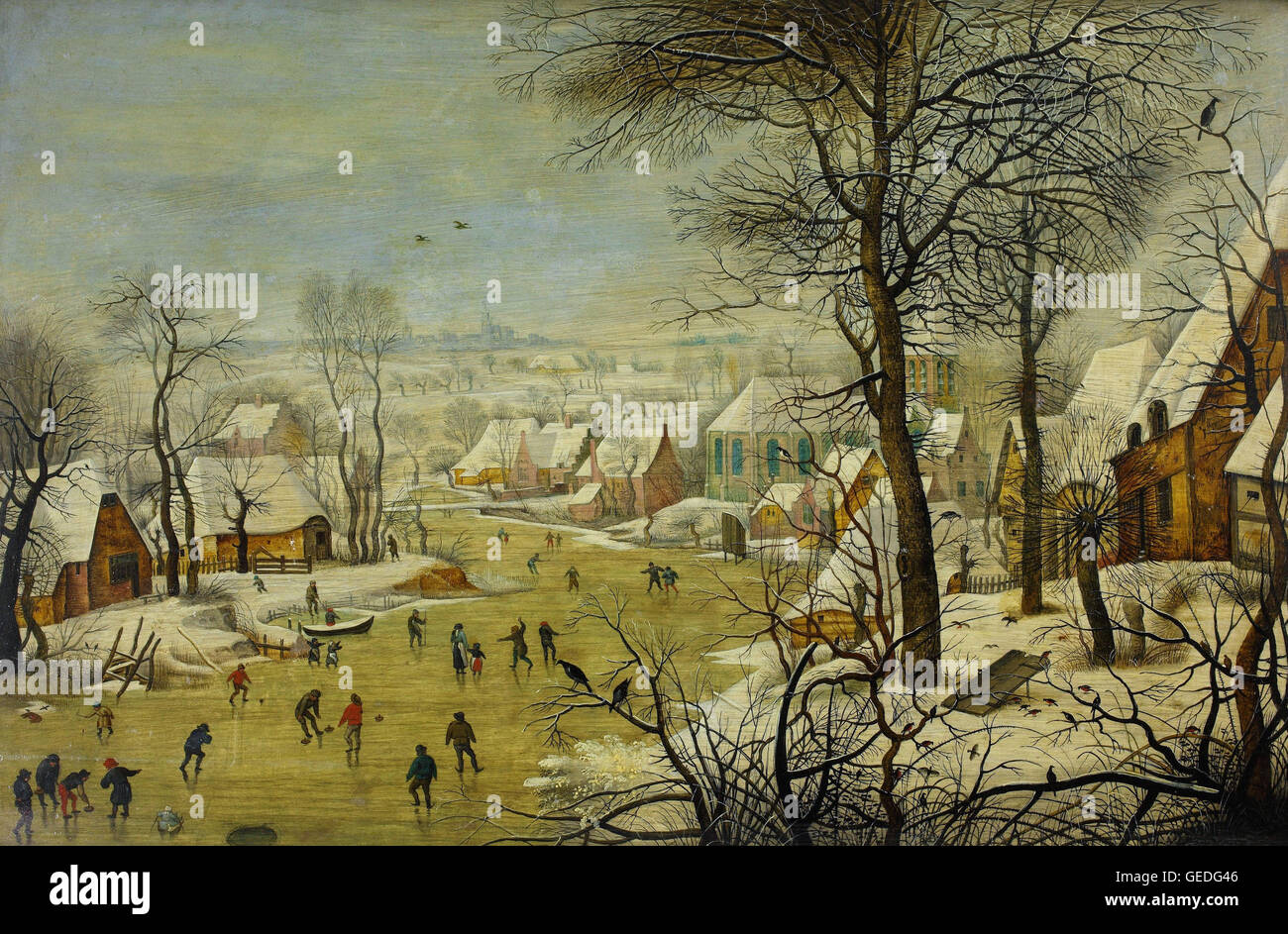 Pieter Brueghel le Jeune - paysage d'hiver avec un piège à oiseaux Banque D'Images