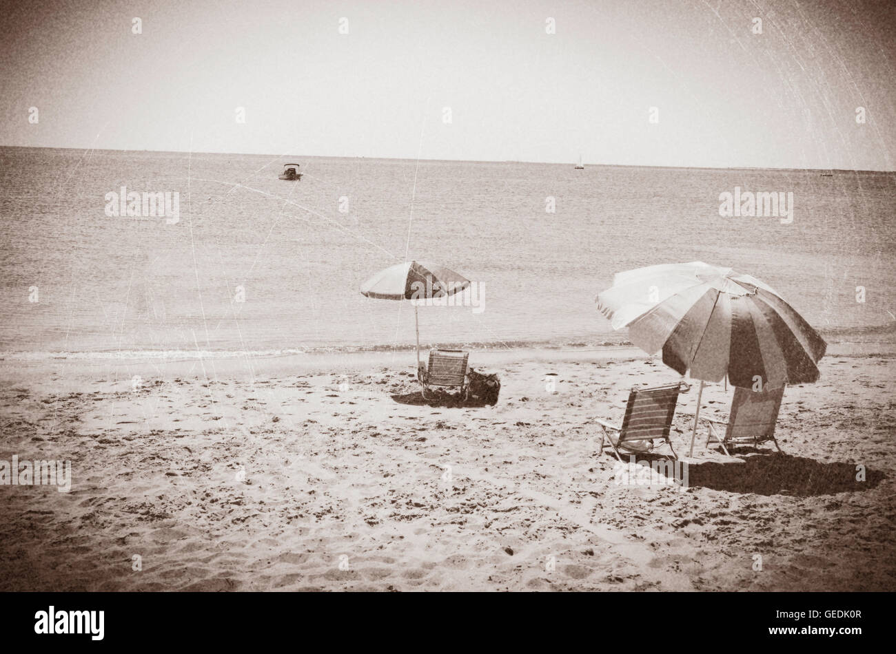 Sur la plage de Cape Cod, Eastham, MA-noir et blanc Banque D'Images