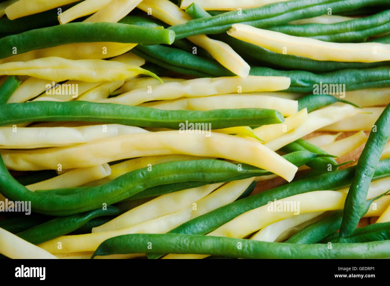 Cuire les haricots verts et jaunes, Close-Up Banque D'Images