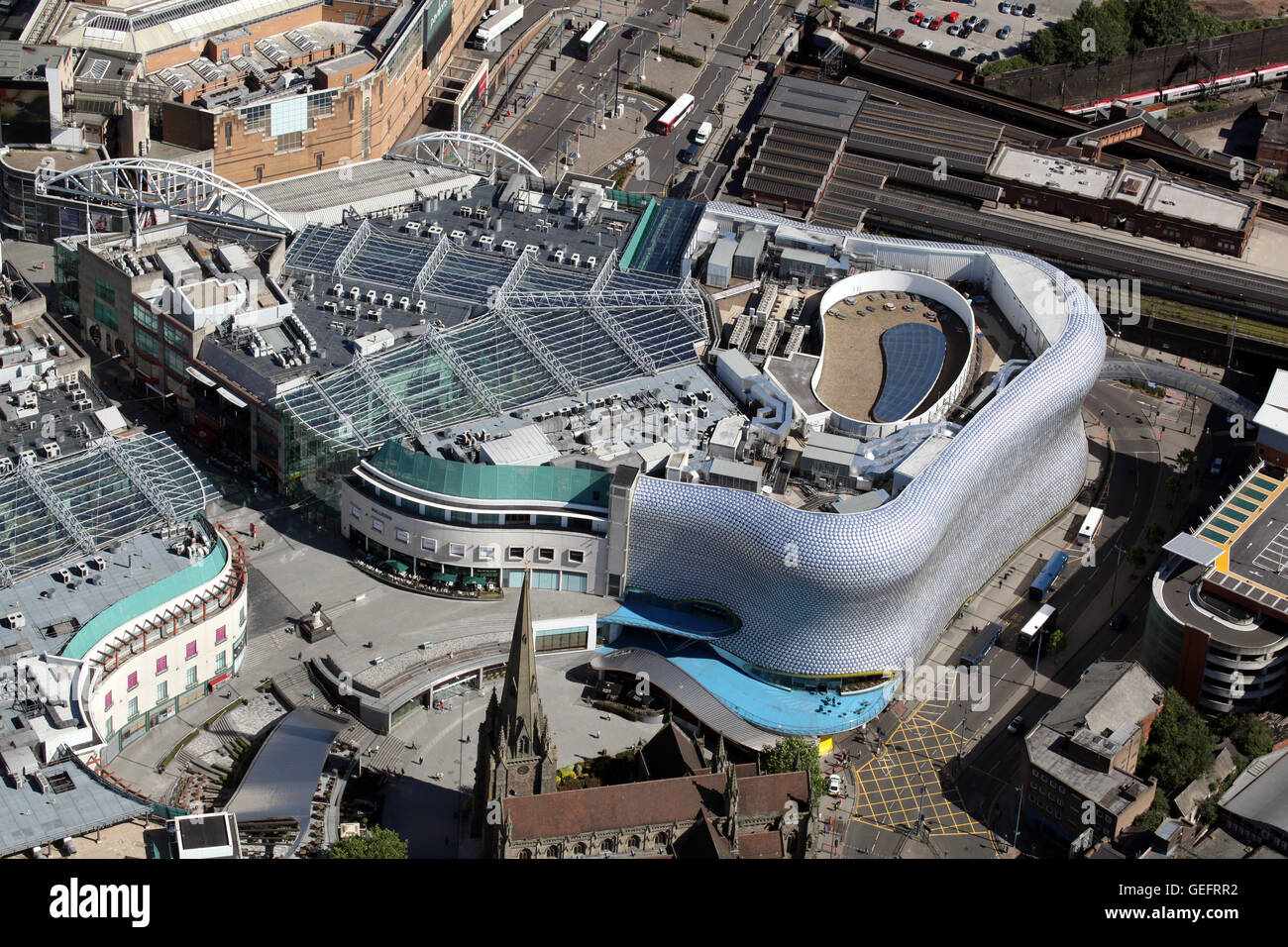 Vue aérienne du centre-ville de Birmingham et le centre commercial Bullring, UK Banque D'Images