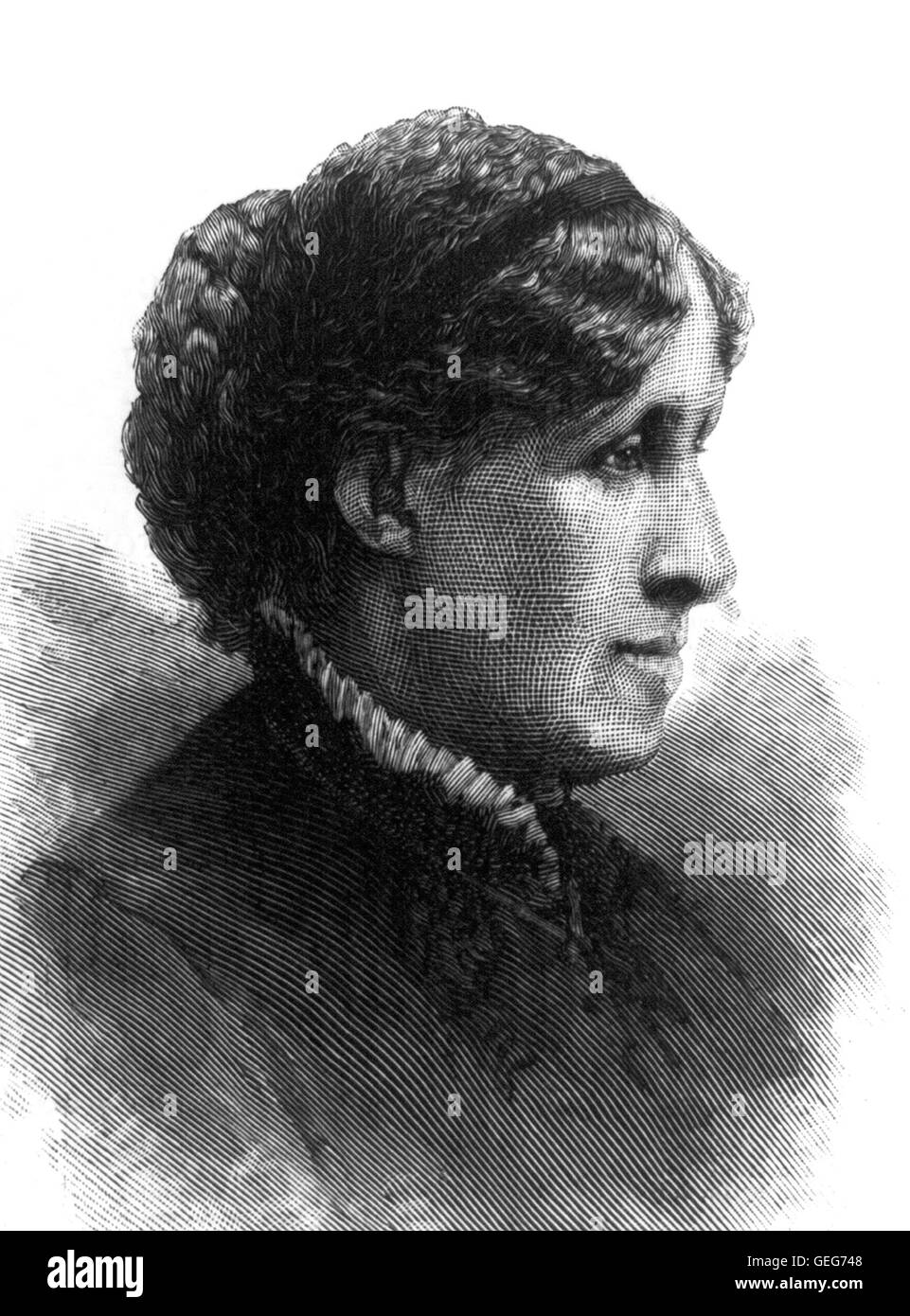 Louisa May Alcott (1832-1888). Portrait de l'écrivain américain surtout connu pour son roman 'peu de femmes". La gravure sur bois, 1888. Banque D'Images