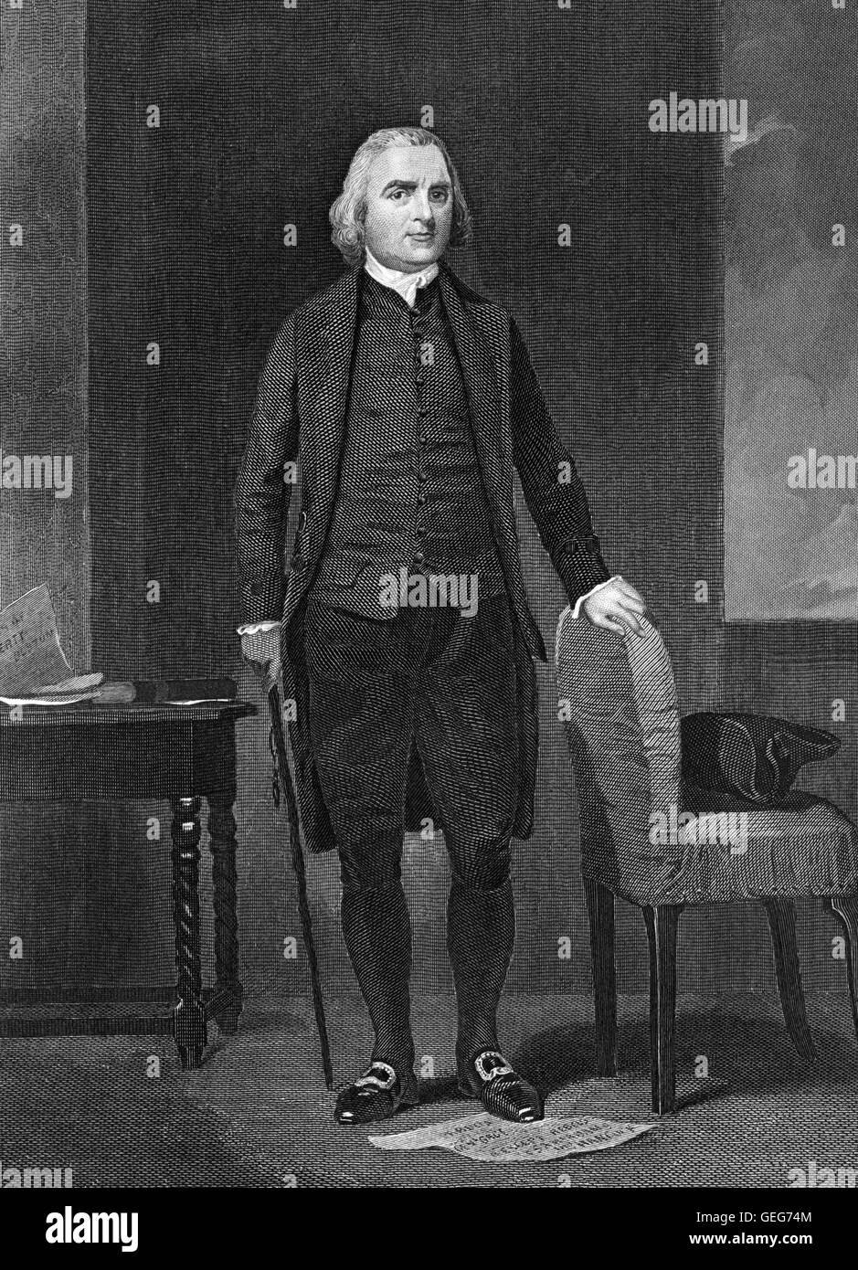 Samuel Adams. Portrait de l'état américain Samuel Adams, gravure d'après une peinture d'Alonso Chappel Banque D'Images