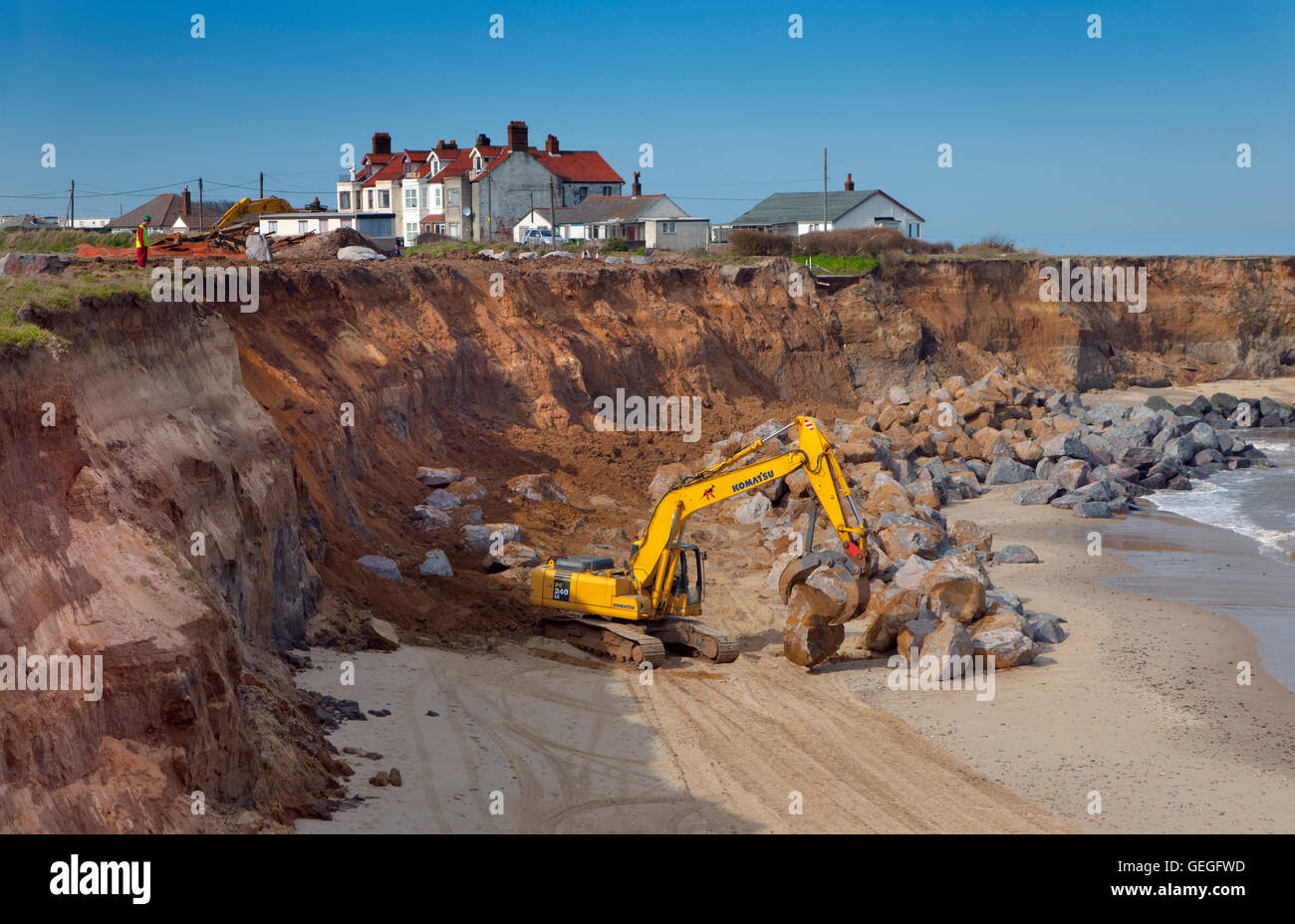 Des capacités de défense de la mer à Happisburgh Mars UK Norfolk Banque D'Images