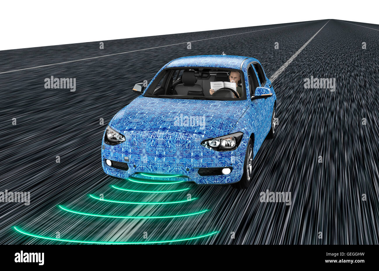 L'ordinateur électronique de conduite automobile sur route, 3d illustration Banque D'Images