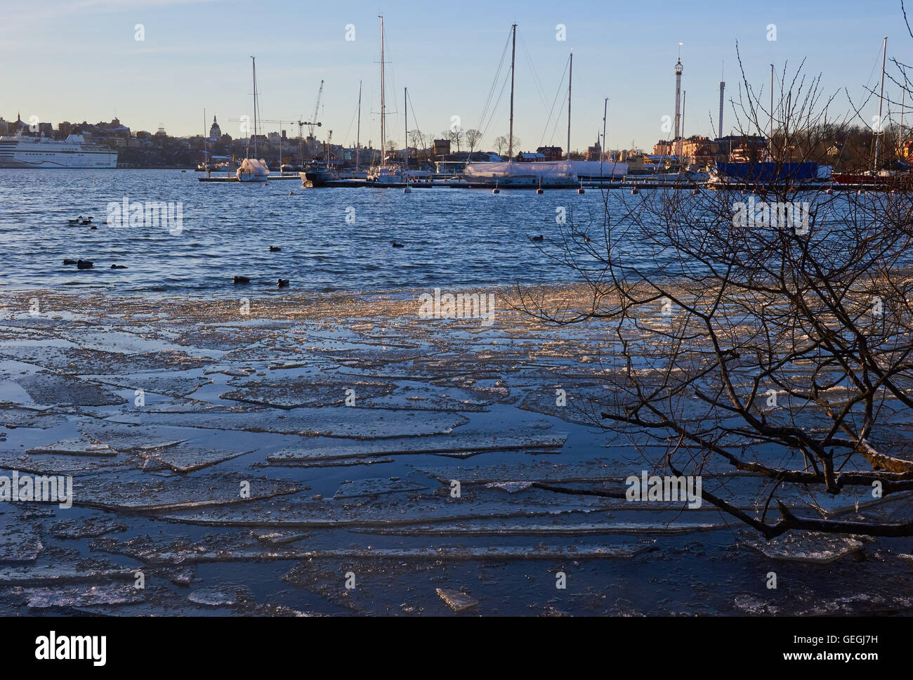 En hiver vue de Stockholm à partir de rive de l'île de Djurgarden Suède Scandinavie Banque D'Images