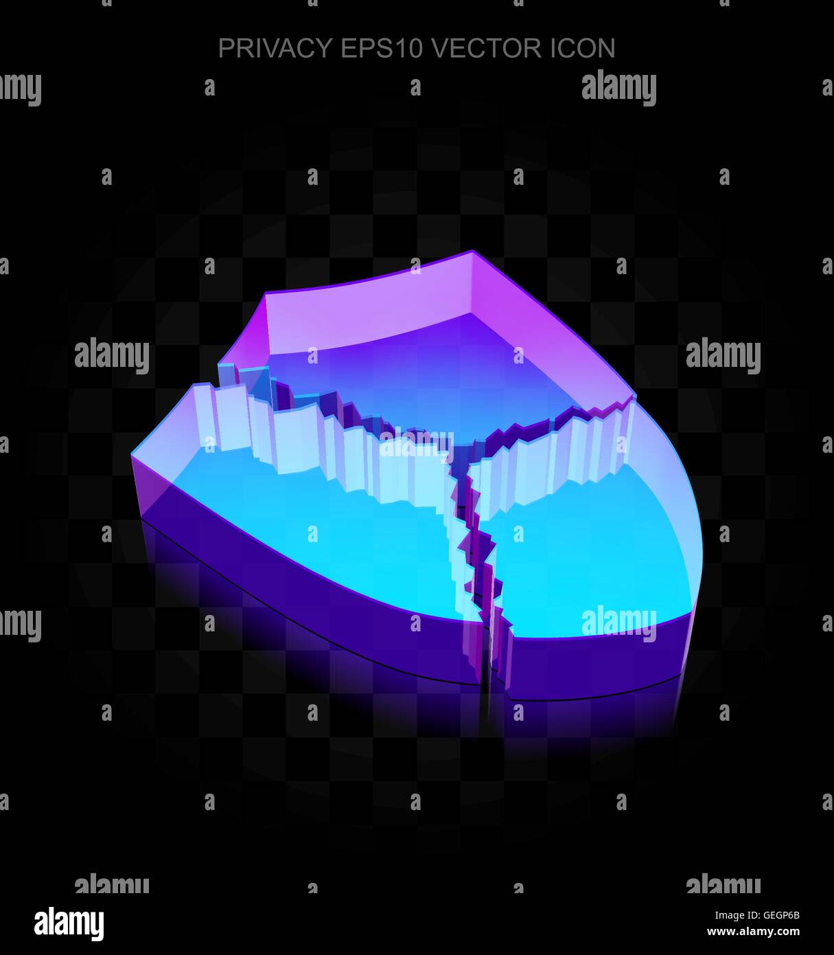 L'icône de confidentialité : 3d lumineux néon protection cassé fait de verre, vecteur EPS 10. Illustration de Vecteur