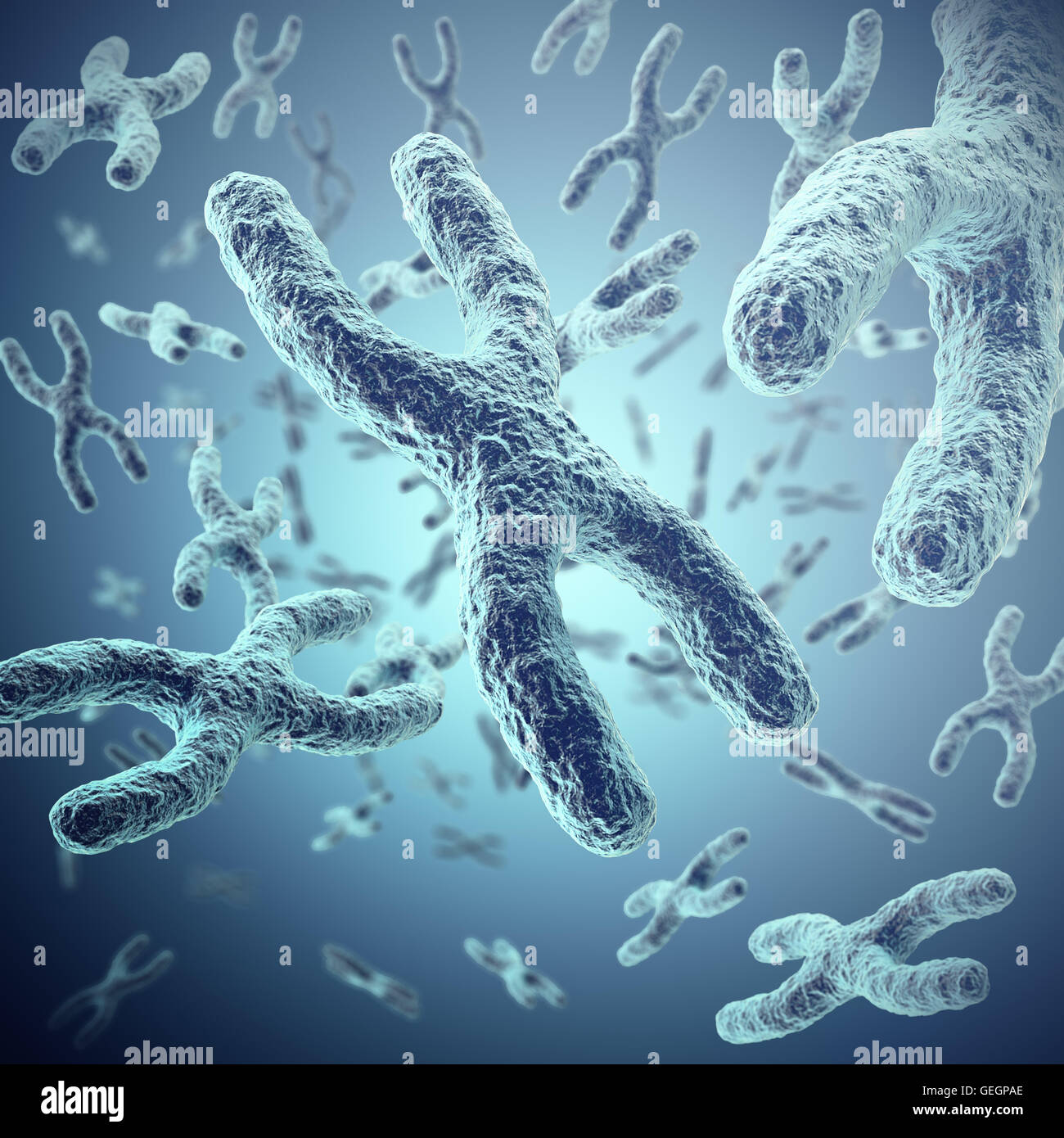 Concept scientifique de chromosomes, symbole médical pour la thérapie génique avec effet de profondeur de champ. 3d illustration Banque D'Images