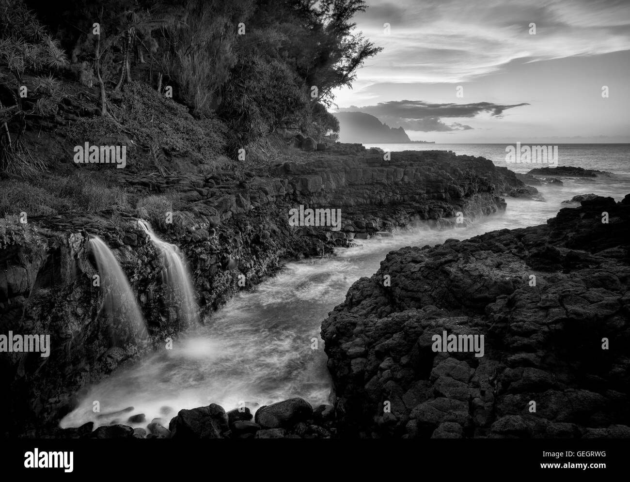Imprimeur de la baignoire de Cascades. Kauai, Hawaii Banque D'Images