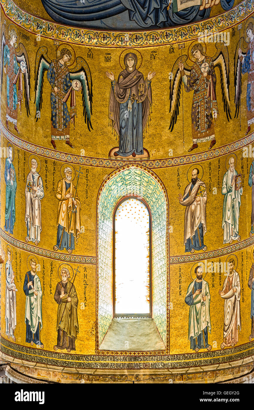 Italie Sicile Cefallù cathédrale intérieur Mosaïque Banque D'Images