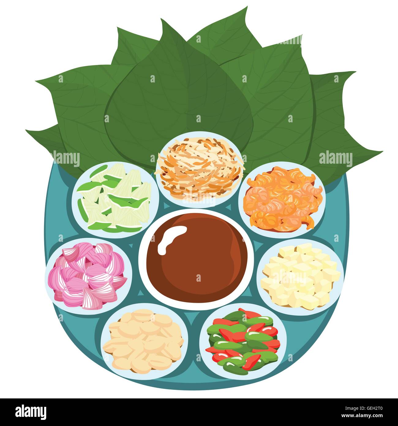 Salade thaïlandaise bite enveloppée de feuilles vecteur apéritif Illustration de Vecteur