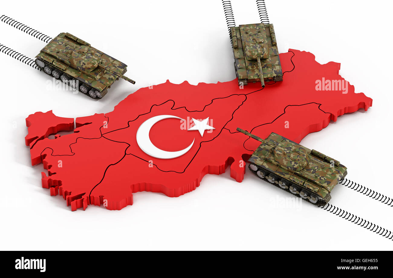 Se déplaçant dans les réservoirs Turkish carte et drapeau. 3D illustration. Banque D'Images