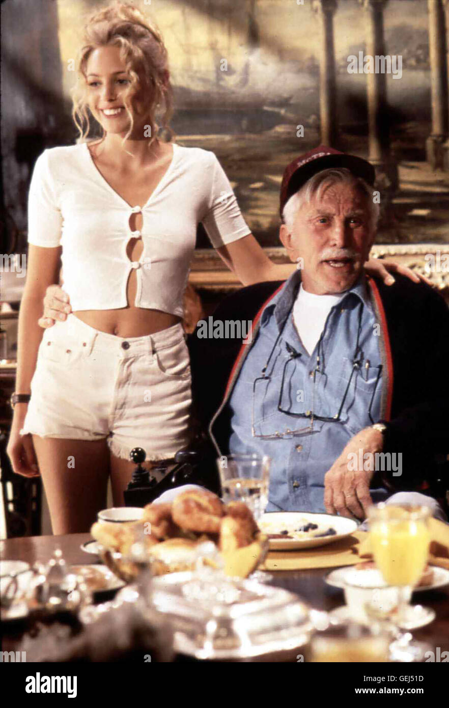 Olivia d'Abo, Kirk Douglas est befuerchtet Die geldgierige Verwandschaft, dass Onkel Joe (Kirk Douglas) Vermoegen liebreizenden Pflegerin das senneur Molly (Oliva d'Abo) vererben koennte. *** *** 1994 légende locale, gourmand, Gourmand - Auch Erben, Ge Banque D'Images