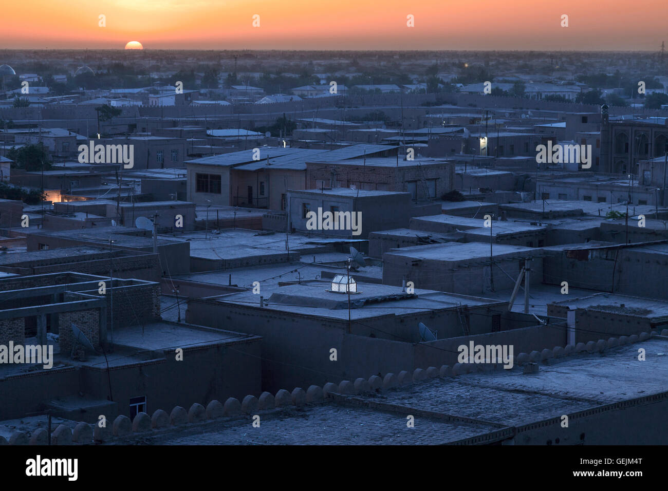 Lever du soleil sur la ville de Khiva en Ouzbékistan. Banque D'Images