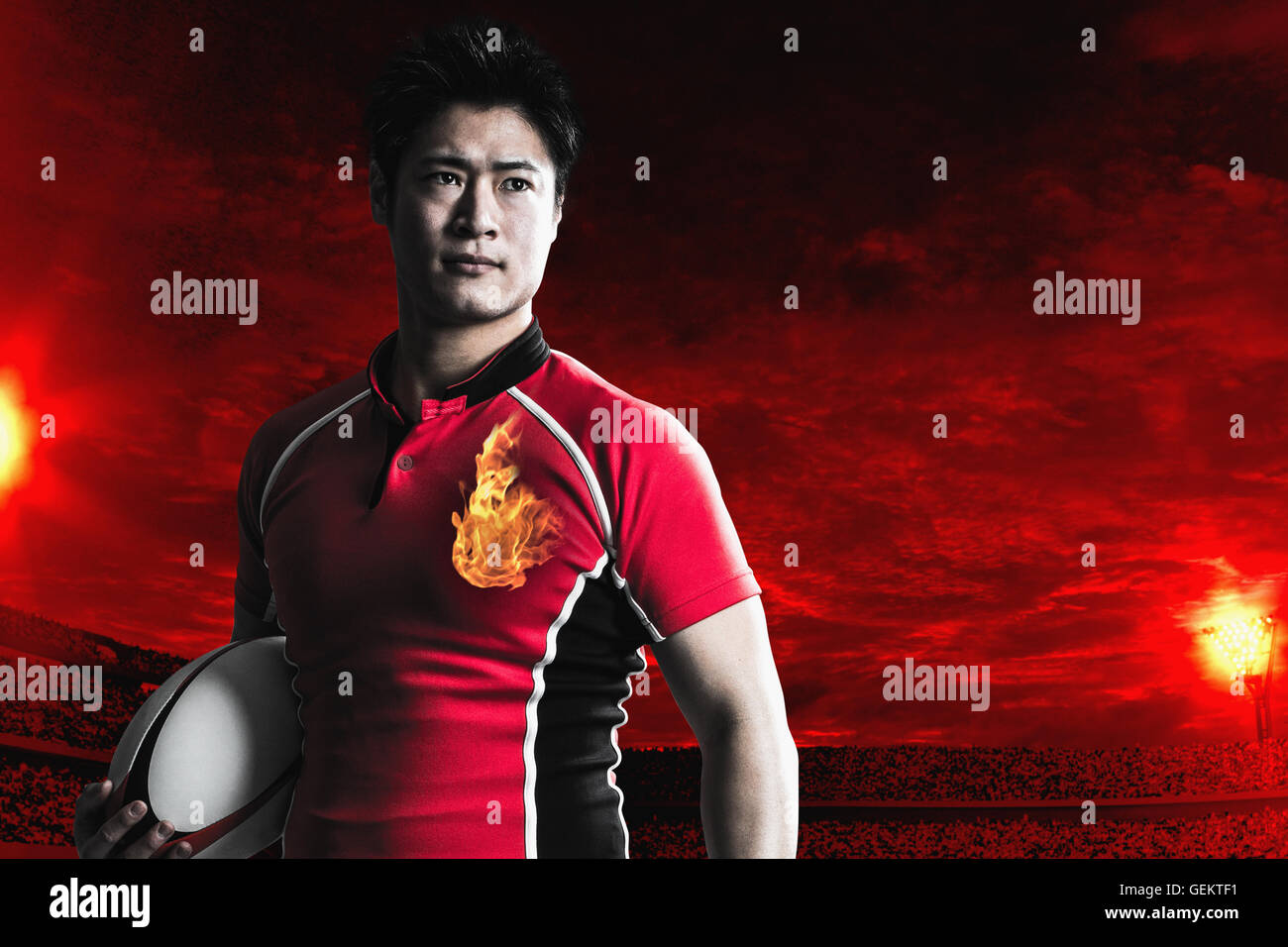 Portrait du rugby japonais player with ball Banque D'Images