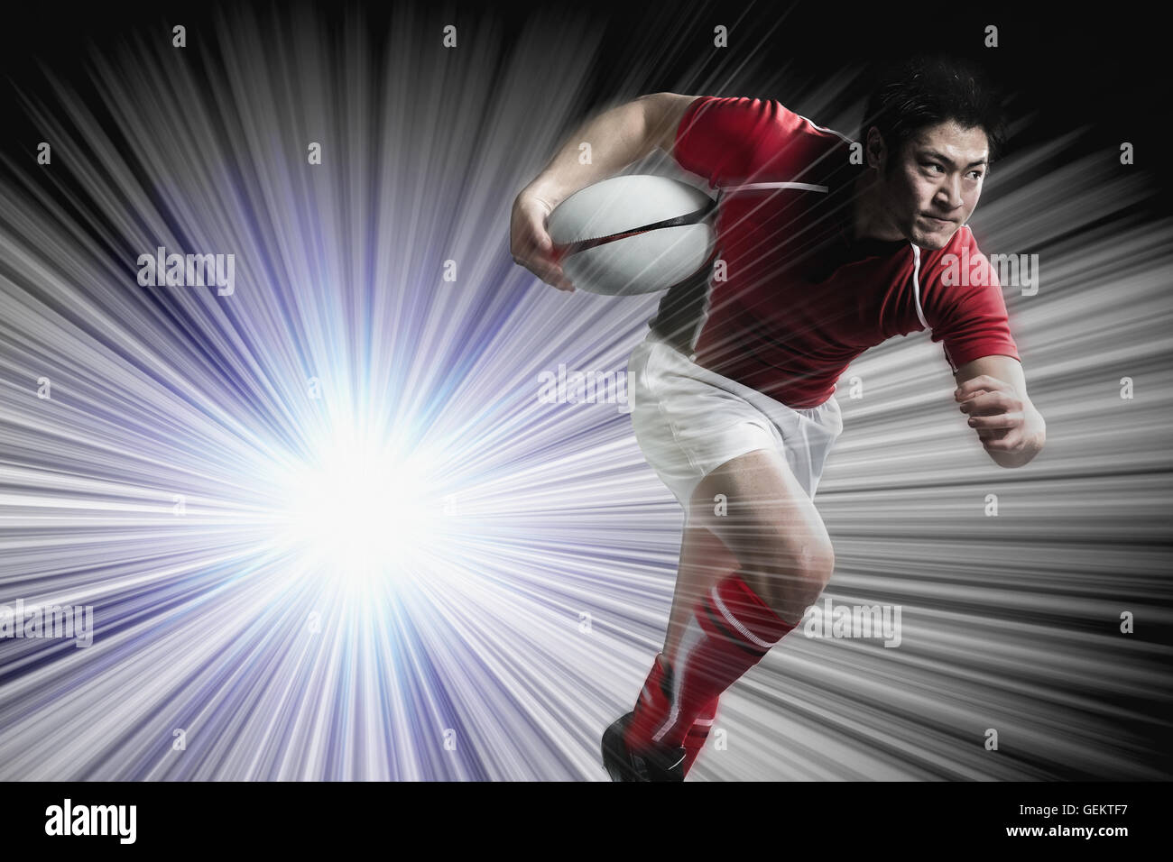 Portrait de joueur de rugby japonais tournant avec ball Banque D'Images
