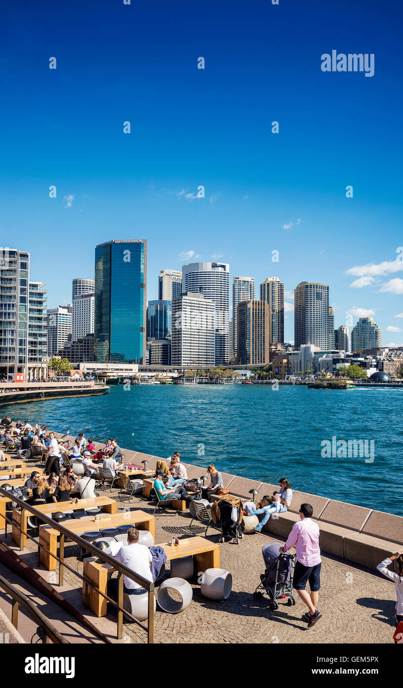 Centre de Sydney CBD salon skyline et Circular Quay en Australie à partir de la promenade au bord de l'eau Banque D'Images