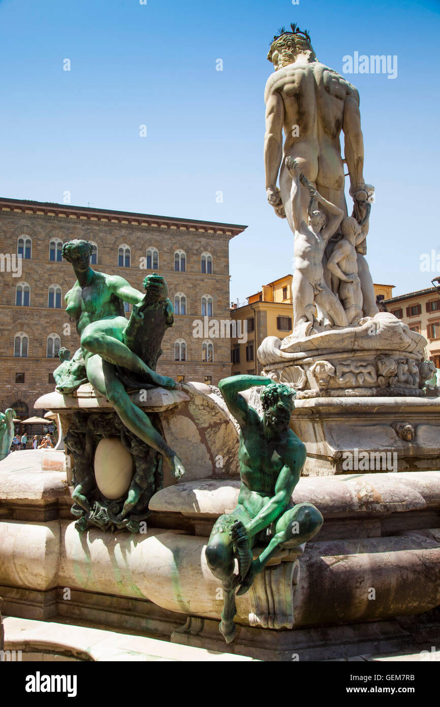 Italie,Toscane,Florence, Piazza della Signoria, la fontaine de Neptune. Banque D'Images