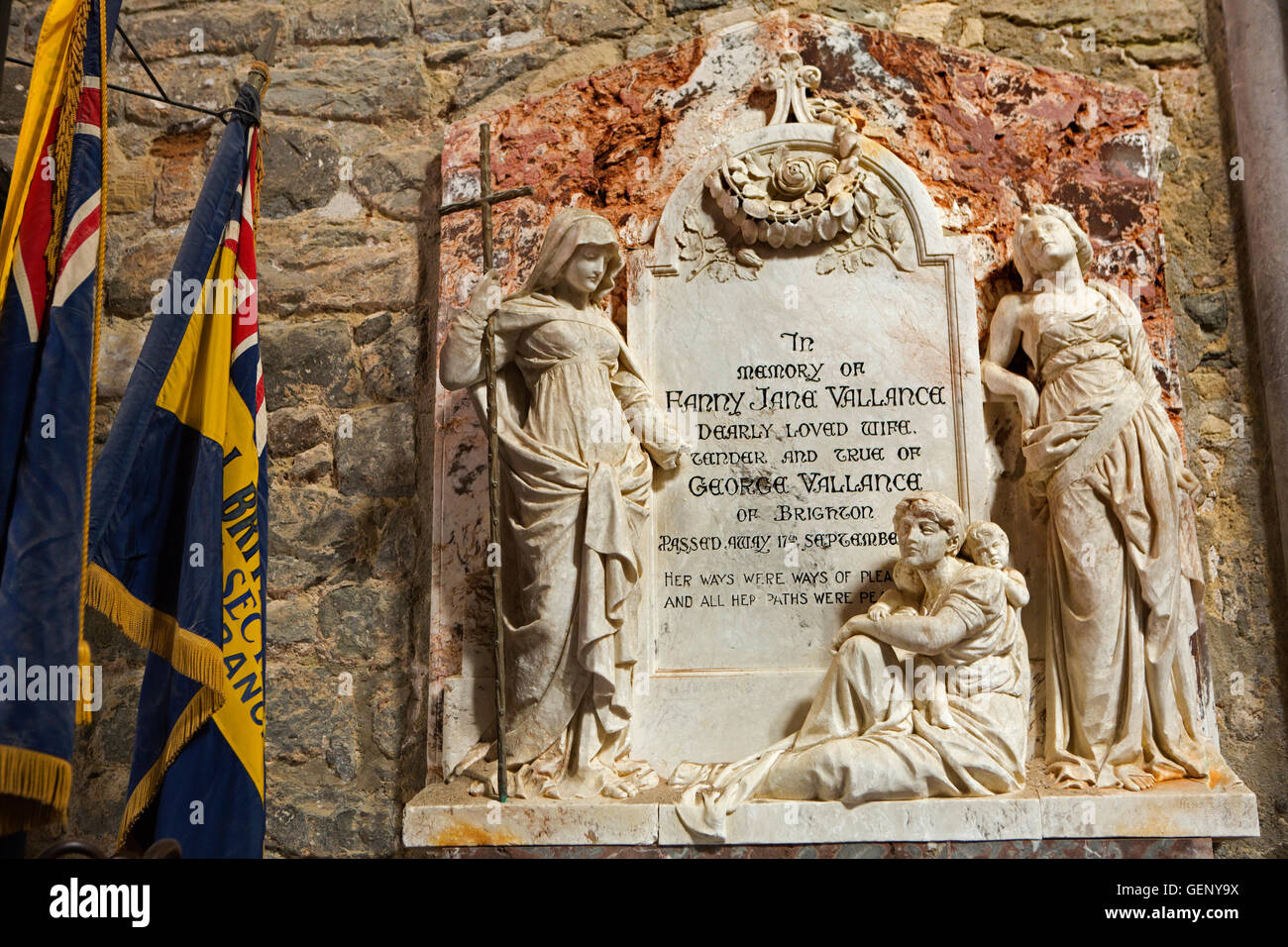 Royaume-uni, Angleterre, Devon, Greenbottom, St Giles et église paroissiale Saint Nicolas ornate mémorial à Fanny Jane Vallance Banque D'Images