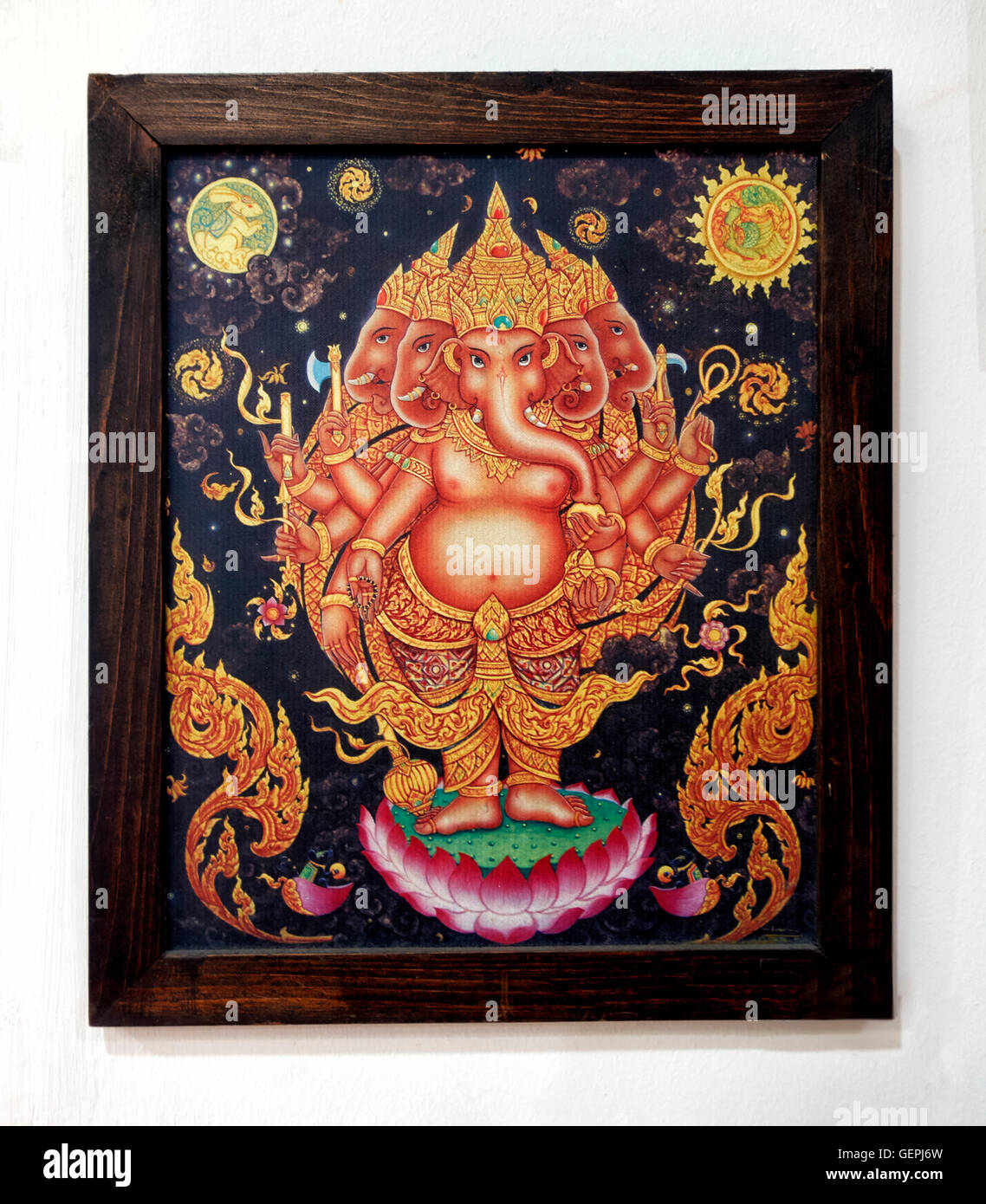 Peinture de Ganesh, l'éléphant hindou a dirigé dieu. Bouddhisme Thaïlandais. Banque D'Images
