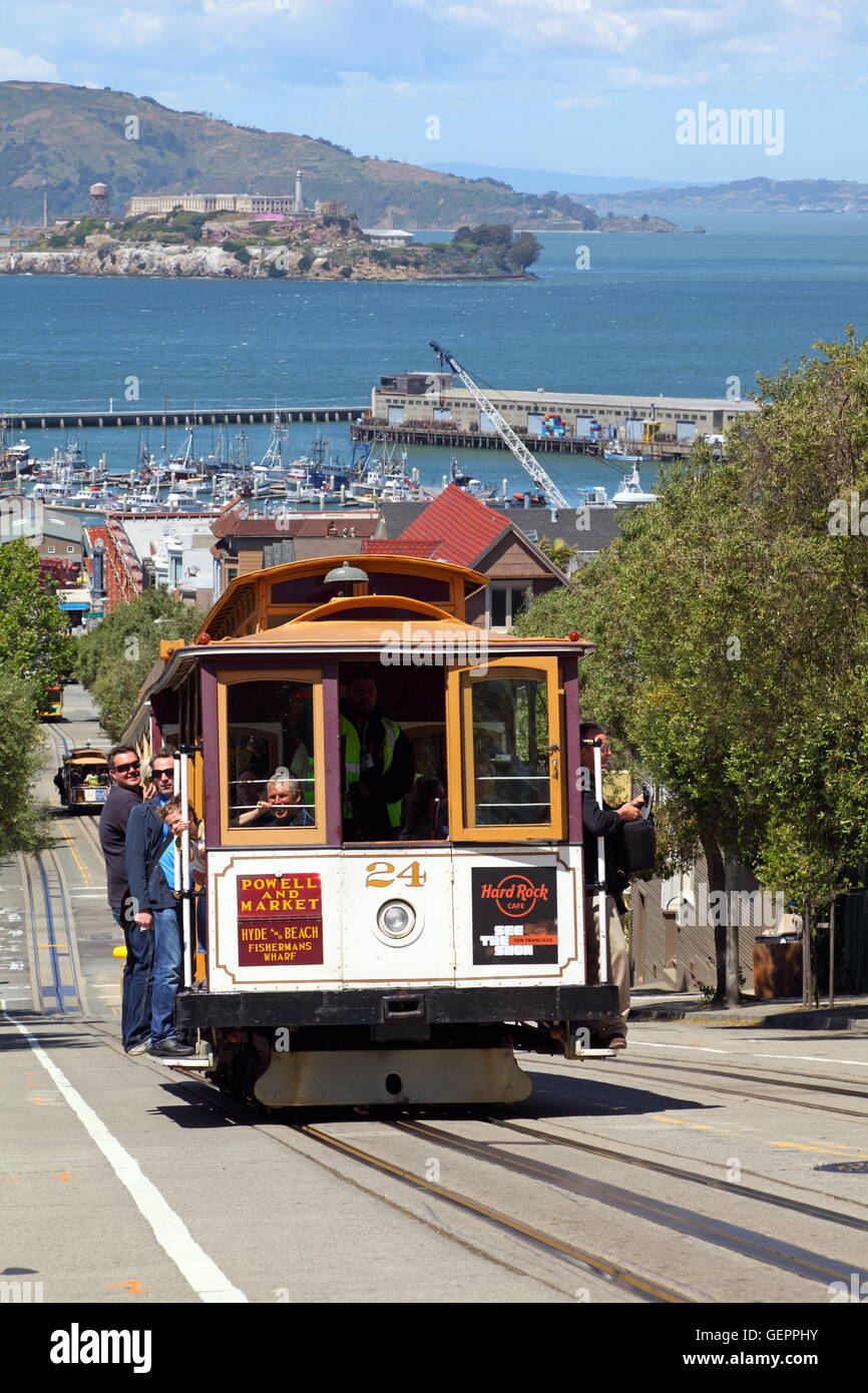 Géographie / voyages, USA, California, San Francisco, Téléphérique du Hyde Street, Alcatraz, Banque D'Images