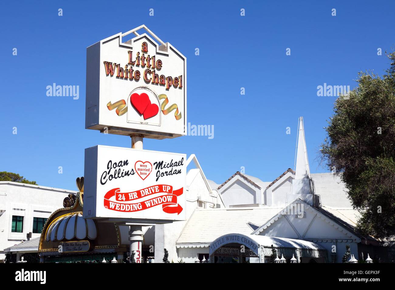 Géographie / voyages, USA, Nevada, petite chapelle blanche signe, Las Vegas, Banque D'Images