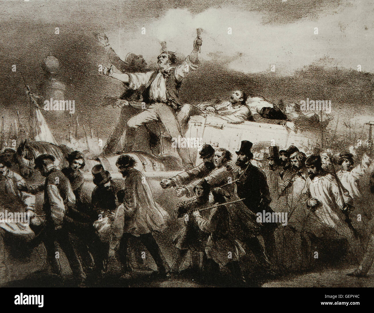 La France à la révolution de février 1848. Marche funèbre. 23,24 février. Banque D'Images