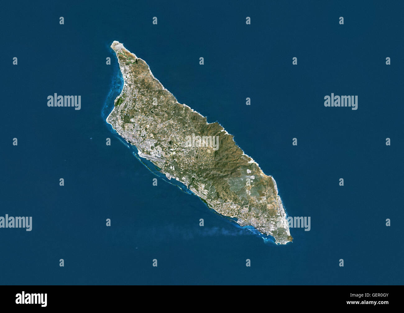 Vue d'Aruba. Cette image a été compilé à partir de données acquises par les satellites Landsat. Banque D'Images