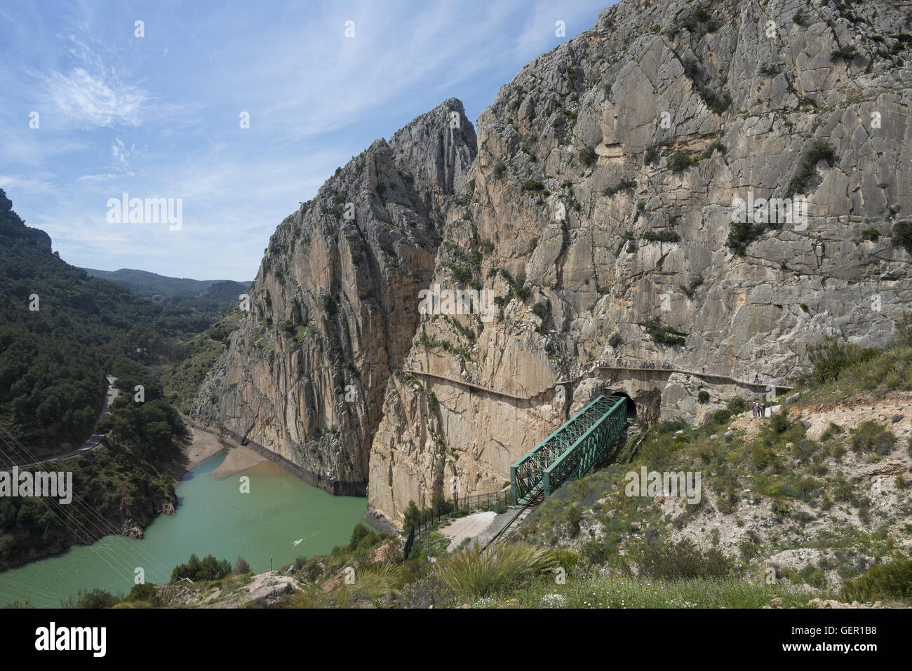 Le début de la montagne Caminito del Rey en passerelle suspendue Ardales, Malaga, Andalousie, Espagne Banque D'Images