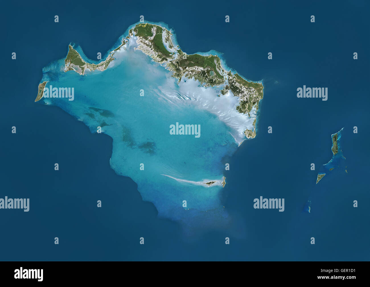 Vue satellite de Turks et Caïques. Cette image a été compilé à partir de données acquises par les satellites Landsat. Banque D'Images