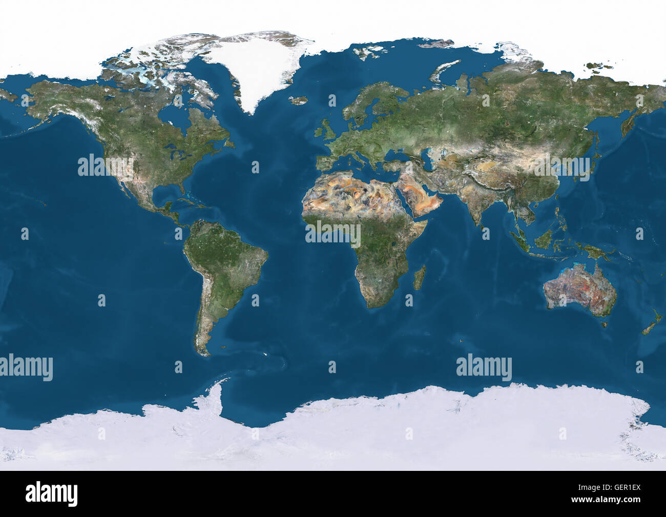Vraie couleur naturelle image satellite de la terre, avec calotte glaciaire arctique. Cette image a été compilé à partir de données acquises par les satellites Landsat. Banque D'Images