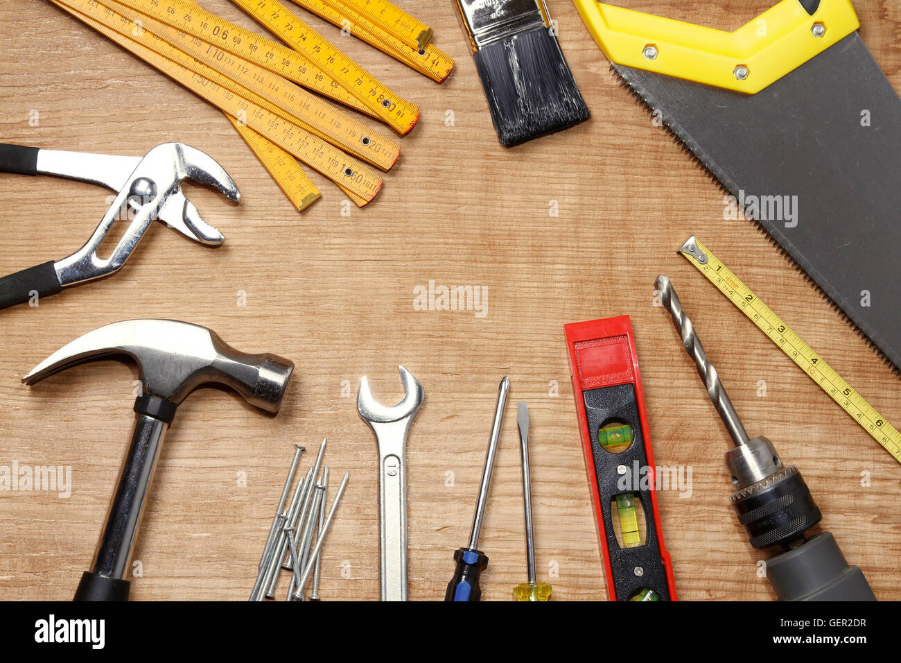 Outils de travail sur bois assortis Banque D'Images