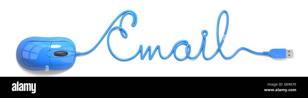 La souris bleue et le câble dans la forme d'e-mail Banque D'Images