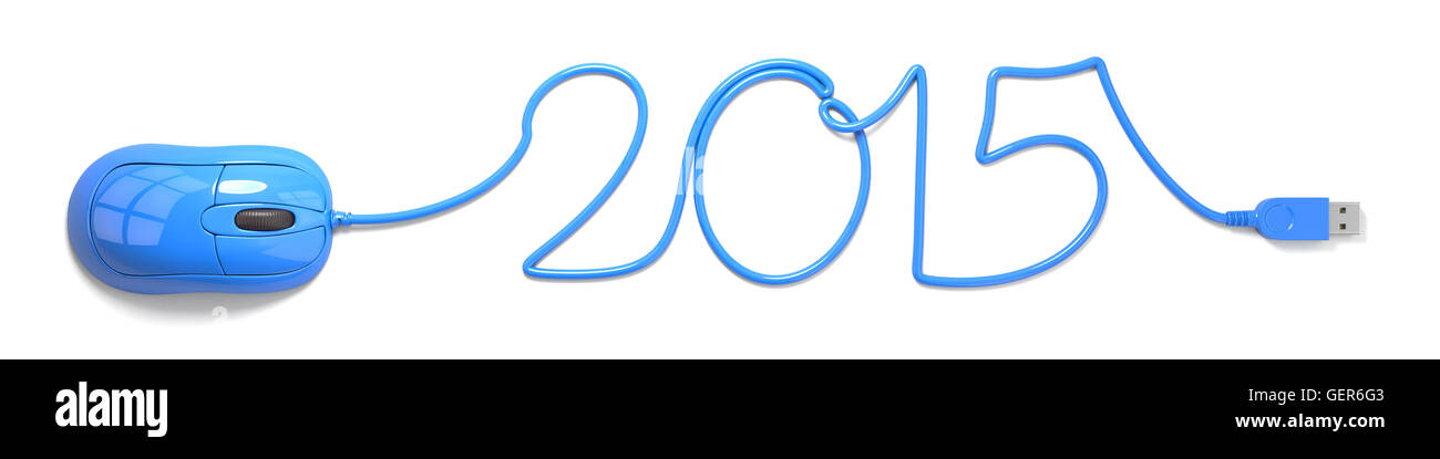 La souris et le câble bleu en forme de 2015 Banque D'Images