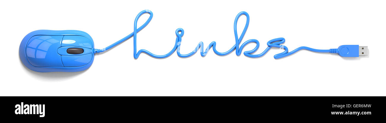 La souris et le câble bleu en forme de liens Banque D'Images