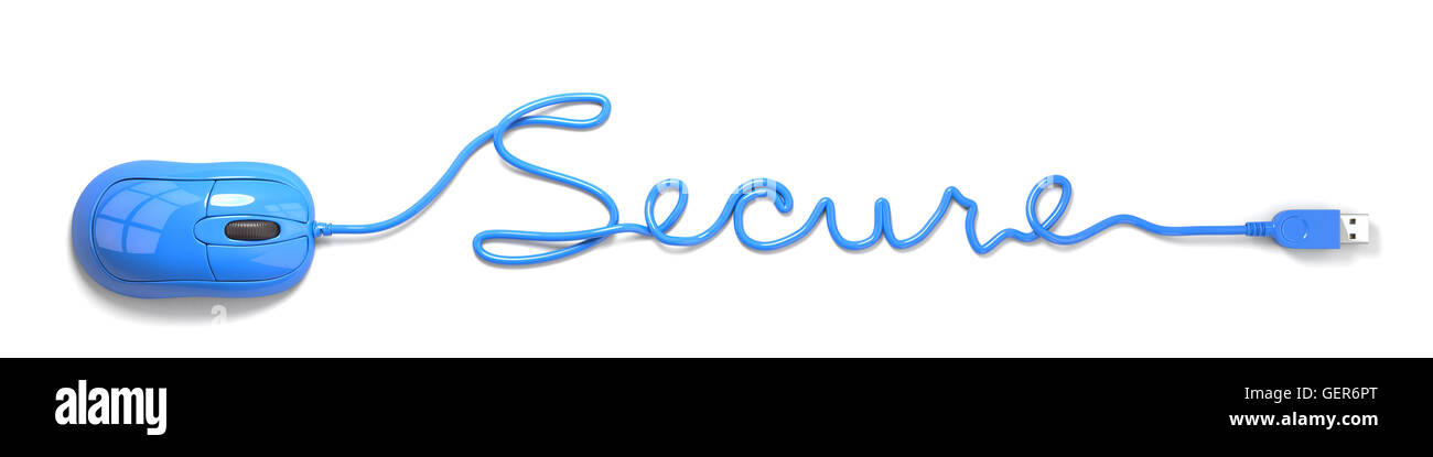 La souris et le câble bleu en forme de secure Banque D'Images