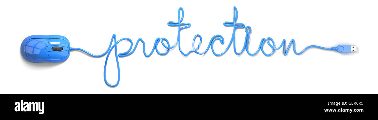 La souris et le câble bleu en forme de protection Banque D'Images
