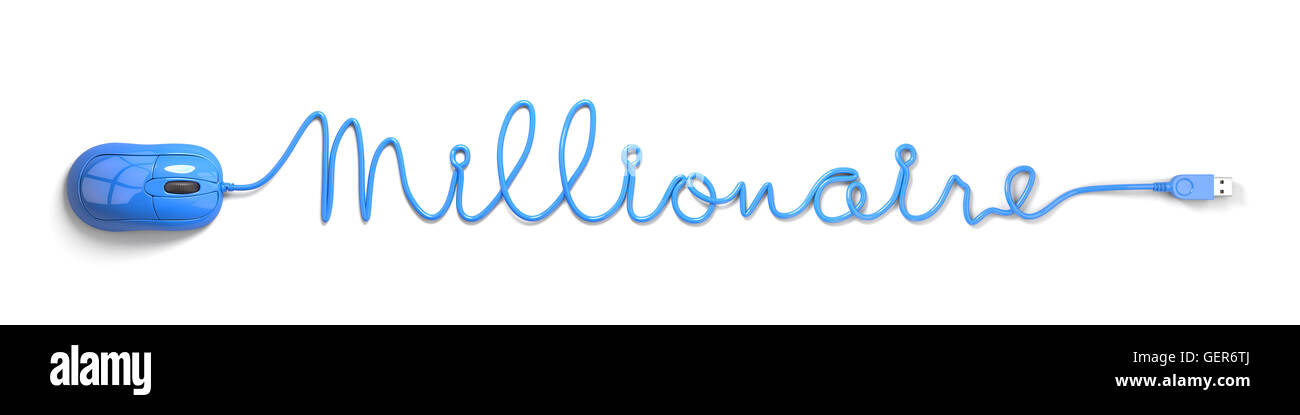La souris et le câble bleu en forme de millionaire Banque D'Images