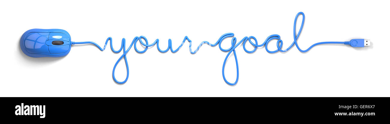 La souris bleue et le câble dans la forme de votre objectif Banque D'Images