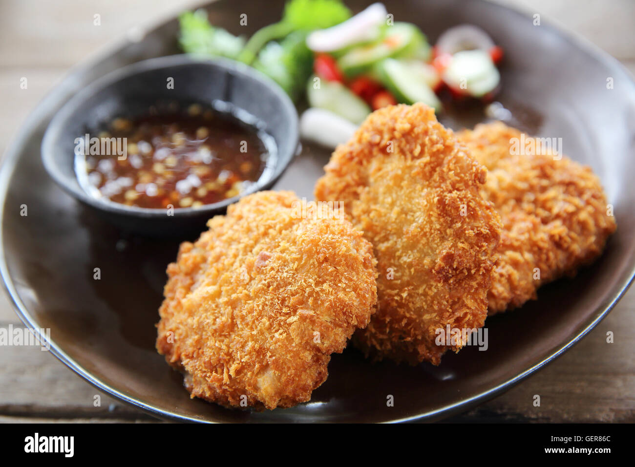 Crevettes frites viande nourriture thaïe Banque D'Images