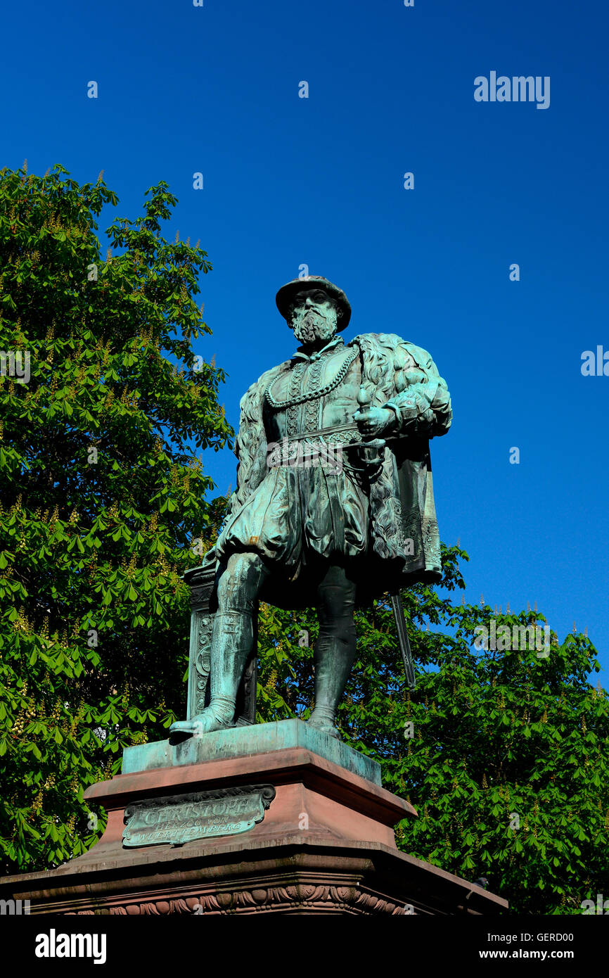 Statue Herzog Christoph von Wuerttemberg, Schlossplatz, Stuttgart, Bade-Wurtemberg, Allemagne Banque D'Images