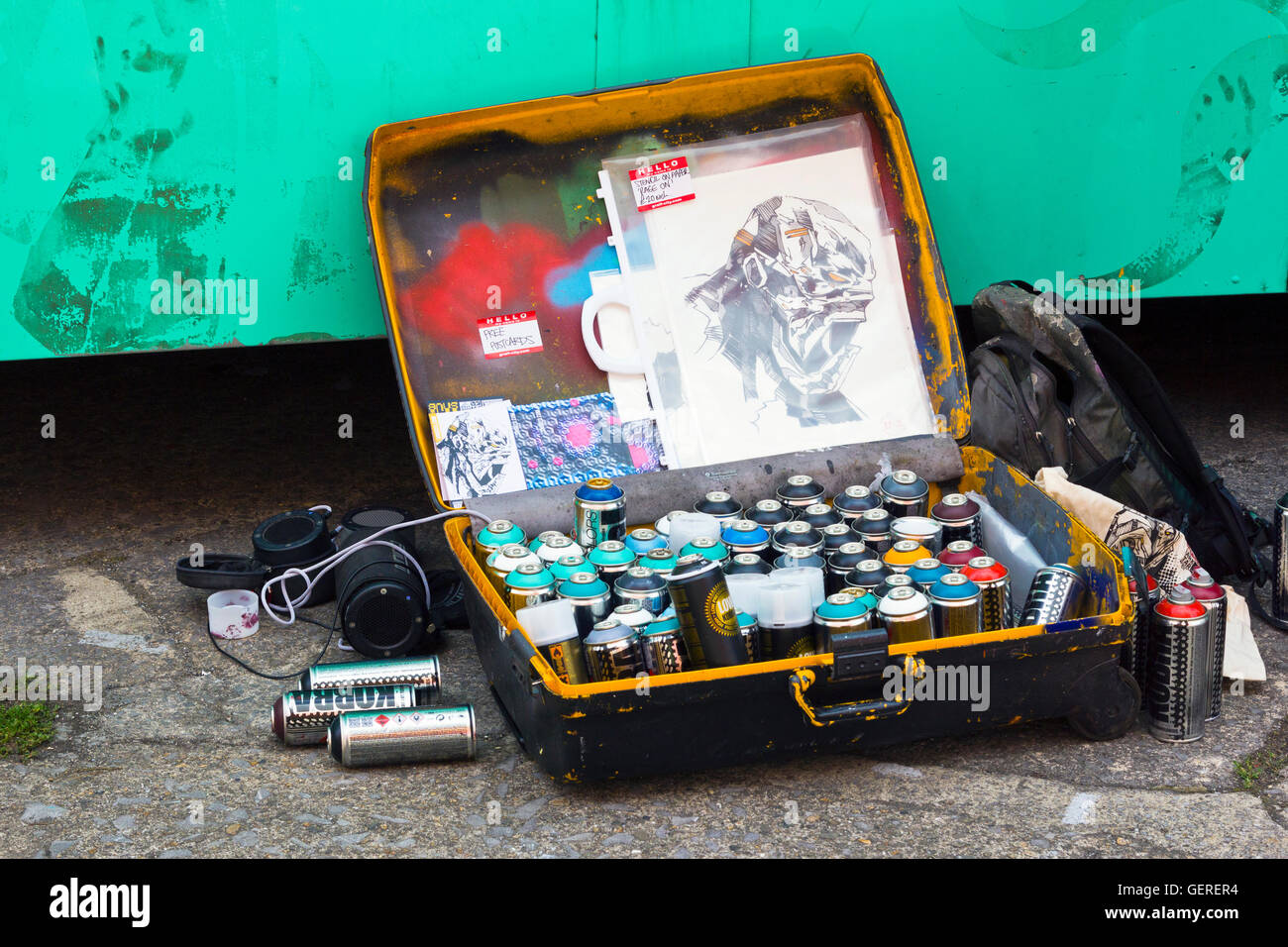Les artistes de rue prise au Upfest (street art festival) à Bedminster, Bristol, UK, 23 juillet 2016. Banque D'Images