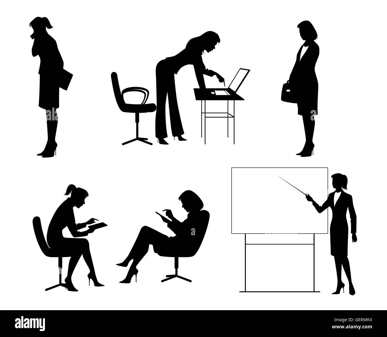 Vector illustration d'un six silhouettes de femmes d'affaires Illustration de Vecteur