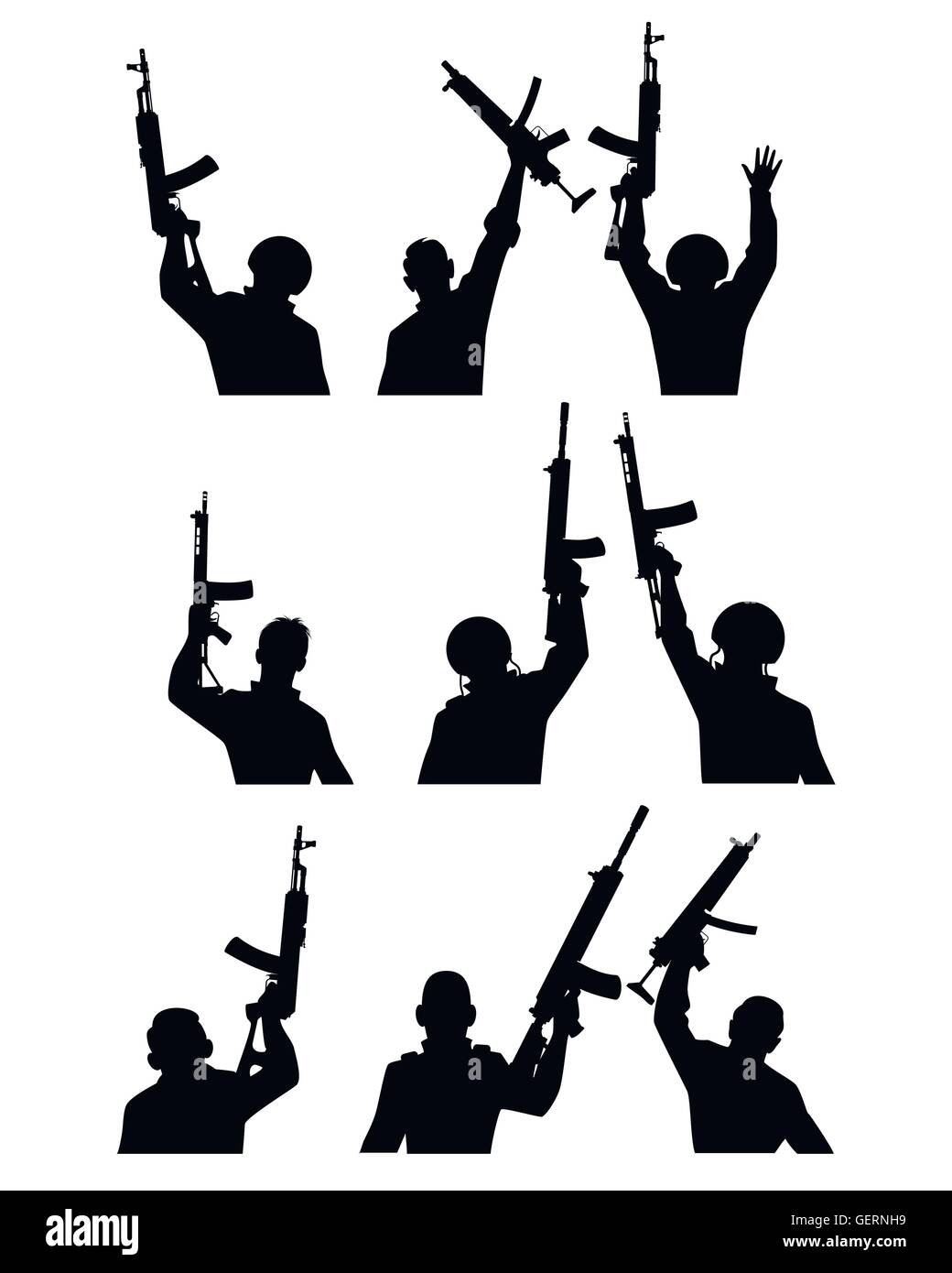 Vector illustration d'un des soldats armés silhouettes Illustration de Vecteur