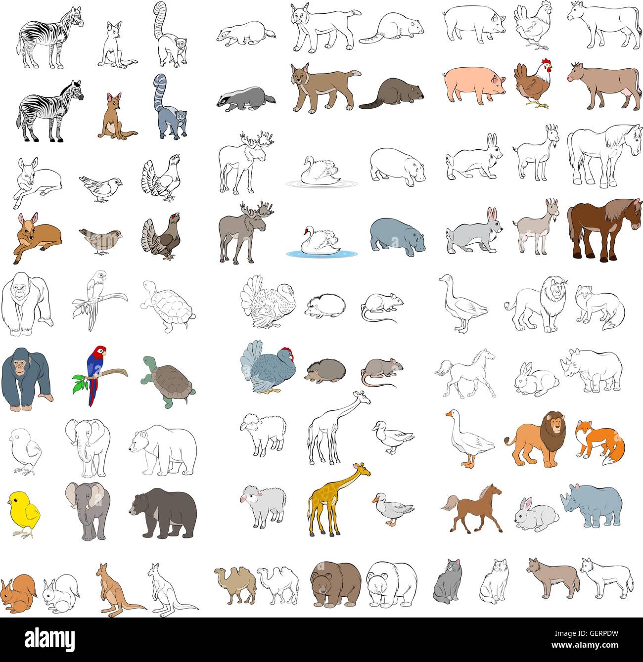 Vector illustration d'un jeu de différents animaux Illustration de Vecteur