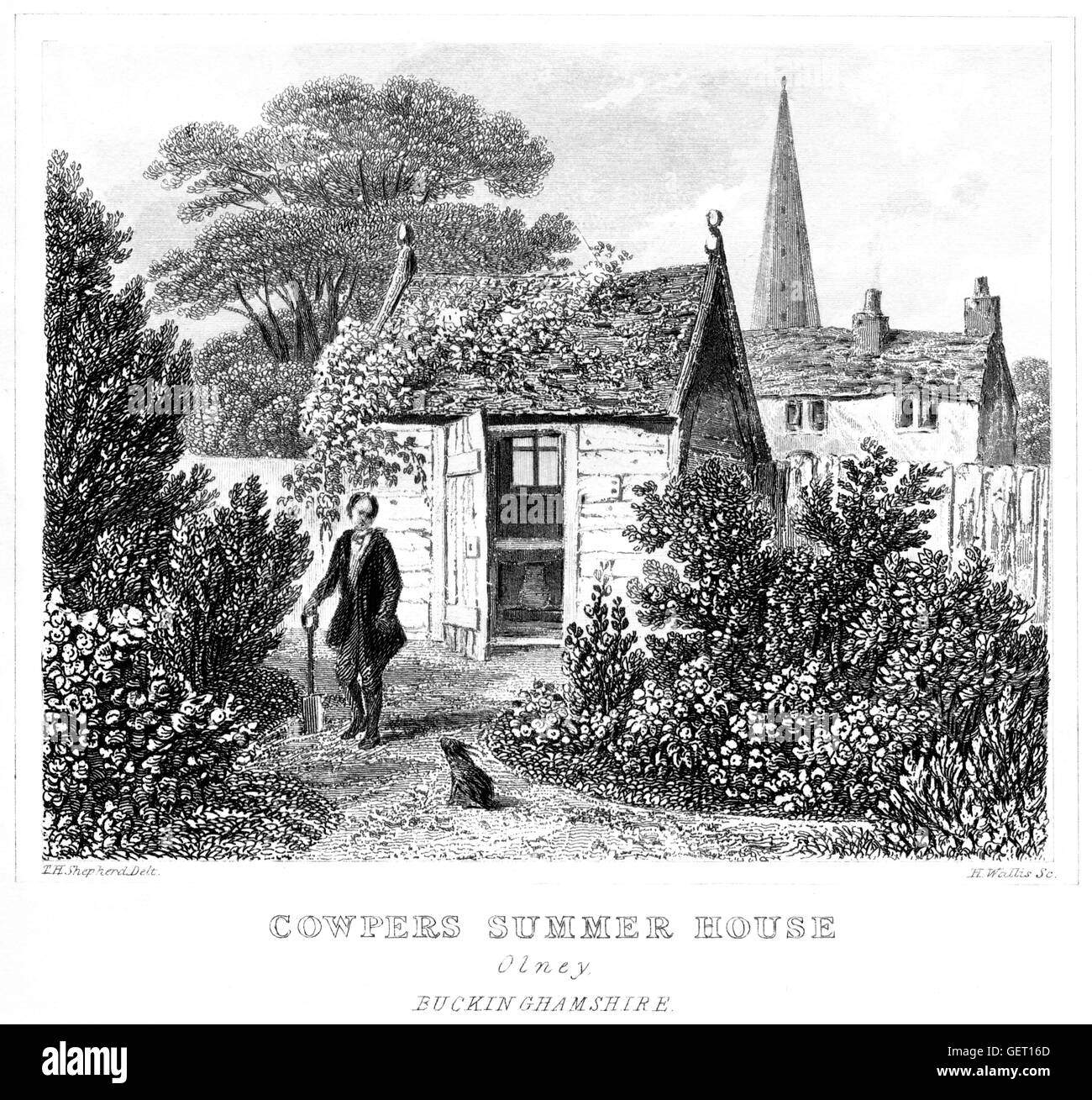 Une gravure de Cowpers Maison d'été, Olney, Buckinghamshire numérisées à haute résolution à partir d'un livre imprimé en 1846. Banque D'Images