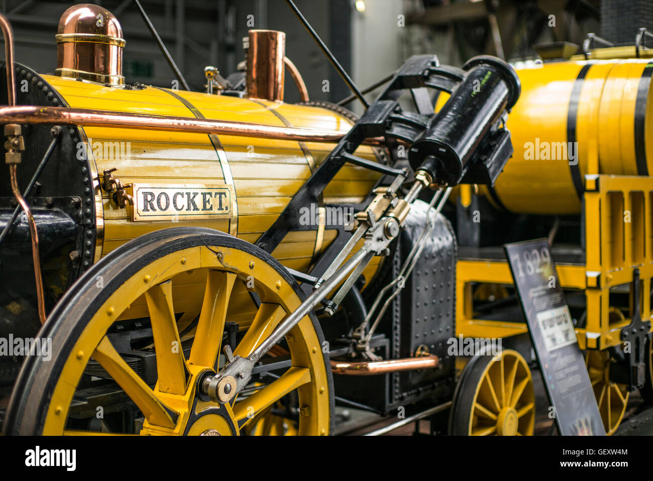 Stephenson's Rocket locomotive vapeur exposée au Musée National du chemin de fer dans la région de New York. Banque D'Images